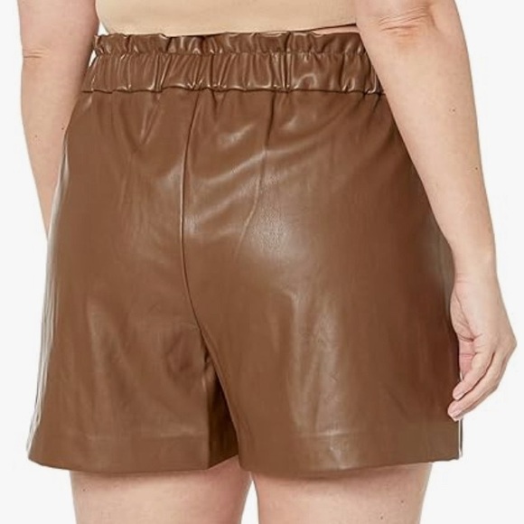 The Drop Vegan Leather Pull On Paper Bag Shorts in Chocolate Brown - Picture 3 of 5